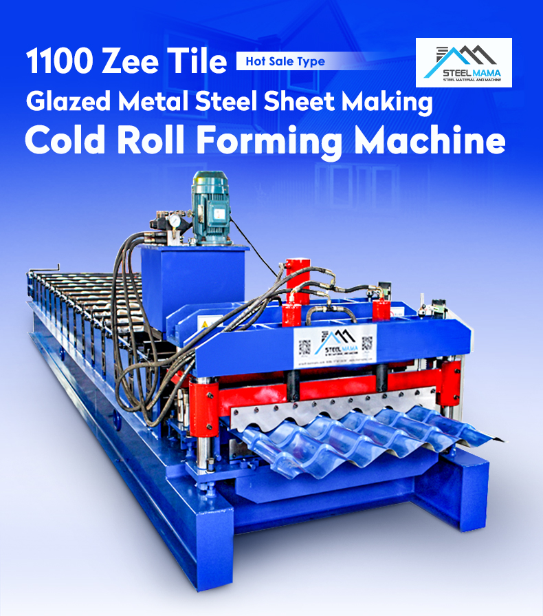 Roof Manufacturer Glazed Tile Metal Steel Sheet Making 1100 Zee Tile Cold Roll Forming Machine Price