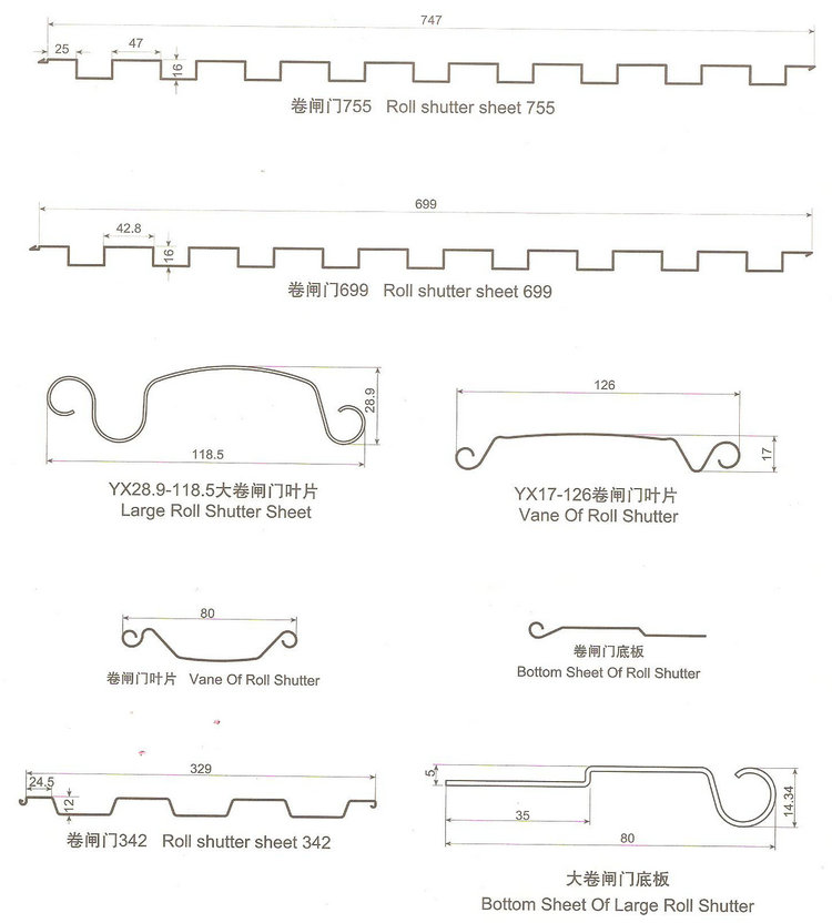 shutter door profile drawing